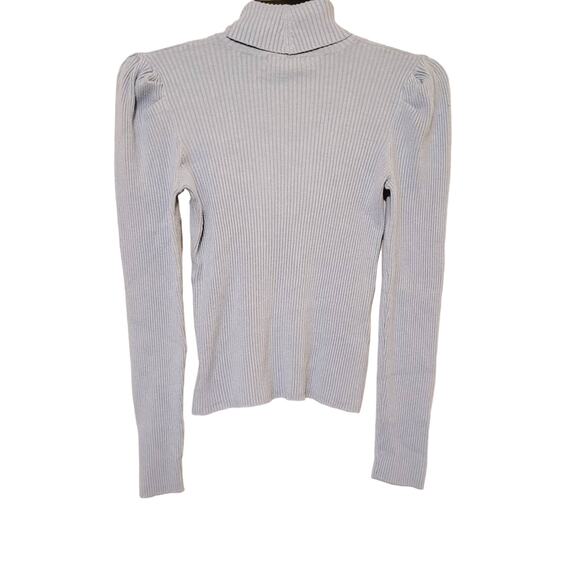 525 America womens blue ribbed puff shoulder long sleeved turtleneck sweater Med - Picture 5 of 11